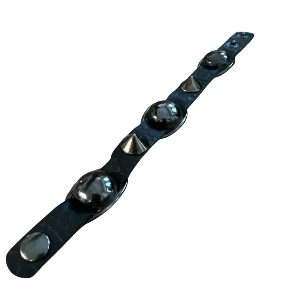 Unisex Set of Three Bracelets Leather/Faux Leather, Spikes and Studs